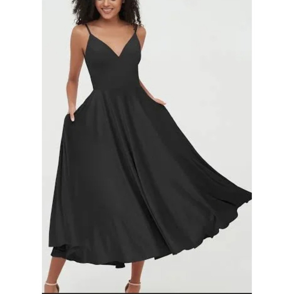 NWT Babaroni Enid Black Velvet Midi Spaghetti Strap Dress 18 Built In  Bra Lined